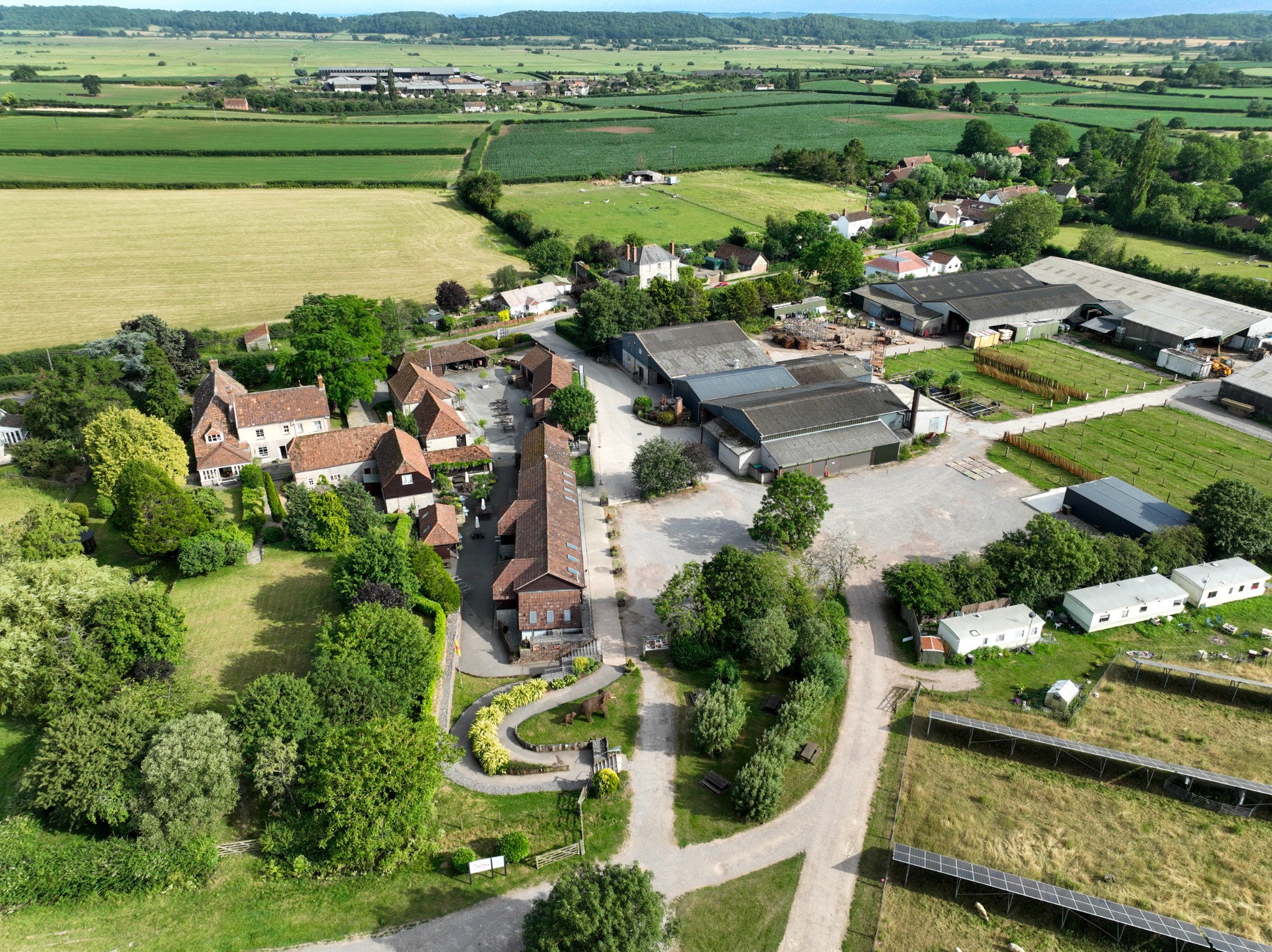 Aerial view of Coates English Willow Visitor Centre in Stoke St Gregory, Somerset