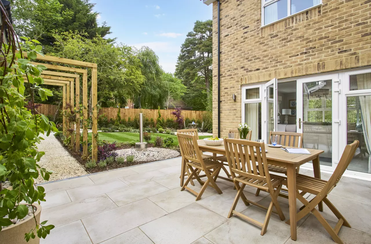 Garden terrace and outdoor dining area at The Belfry